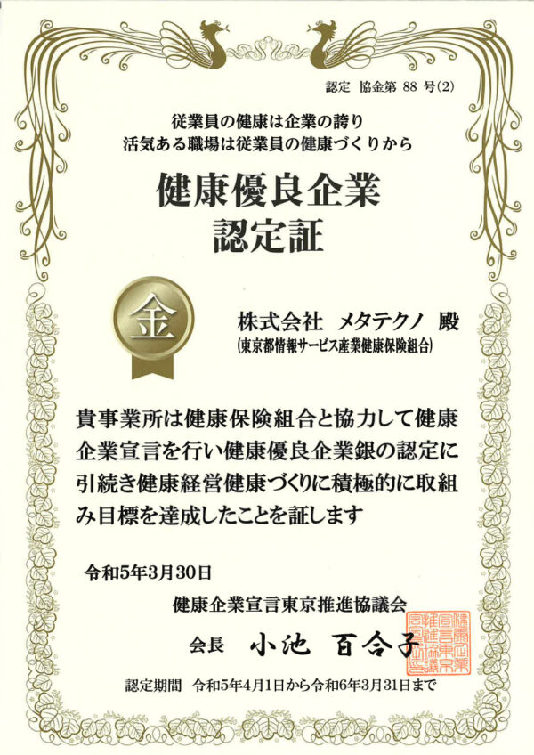 金の認定認定証2023年03月